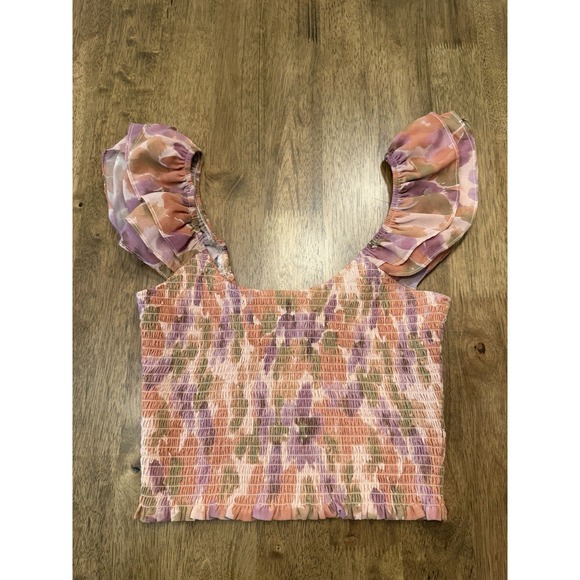 saltwater LUXE Tops - Saltwater Luxe Eryn Smocked Ruffle Crop Top Multi-Color Floral Size S